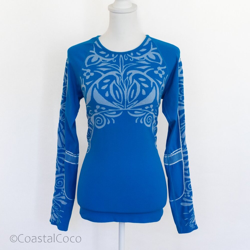 Athleta Seamless Performance Top M Stretch Knit Activewear Yoga Retro Athleisure